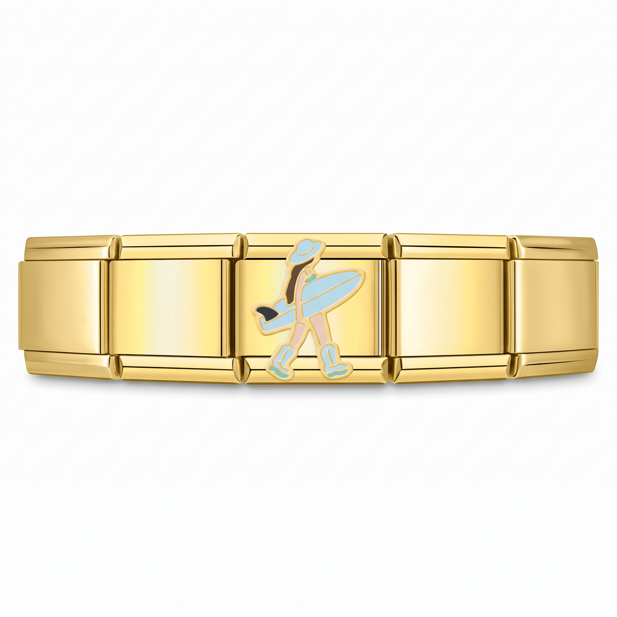 Charm Playa (Surfista) en pulsera italiana de eslabones