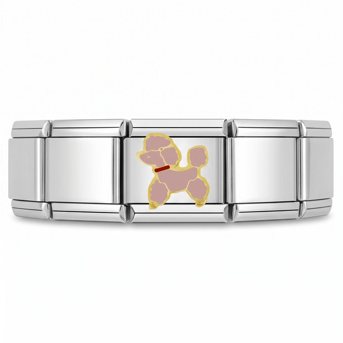 Charm poodle rosa en pulsera italiana de eslabones