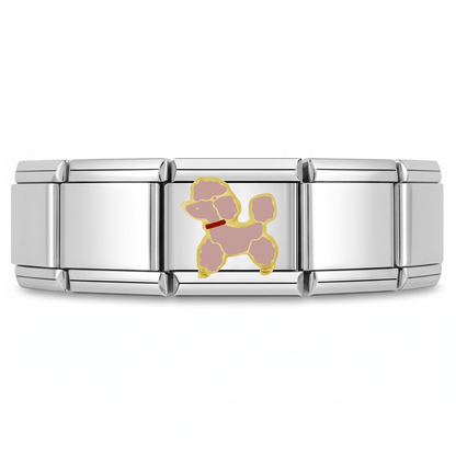 Charm poodle rosa en pulsera italiana de eslabones