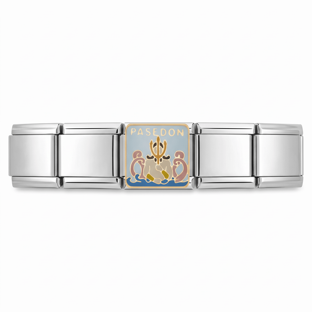 Charm Poseidón en pulsera italiana de eslabones