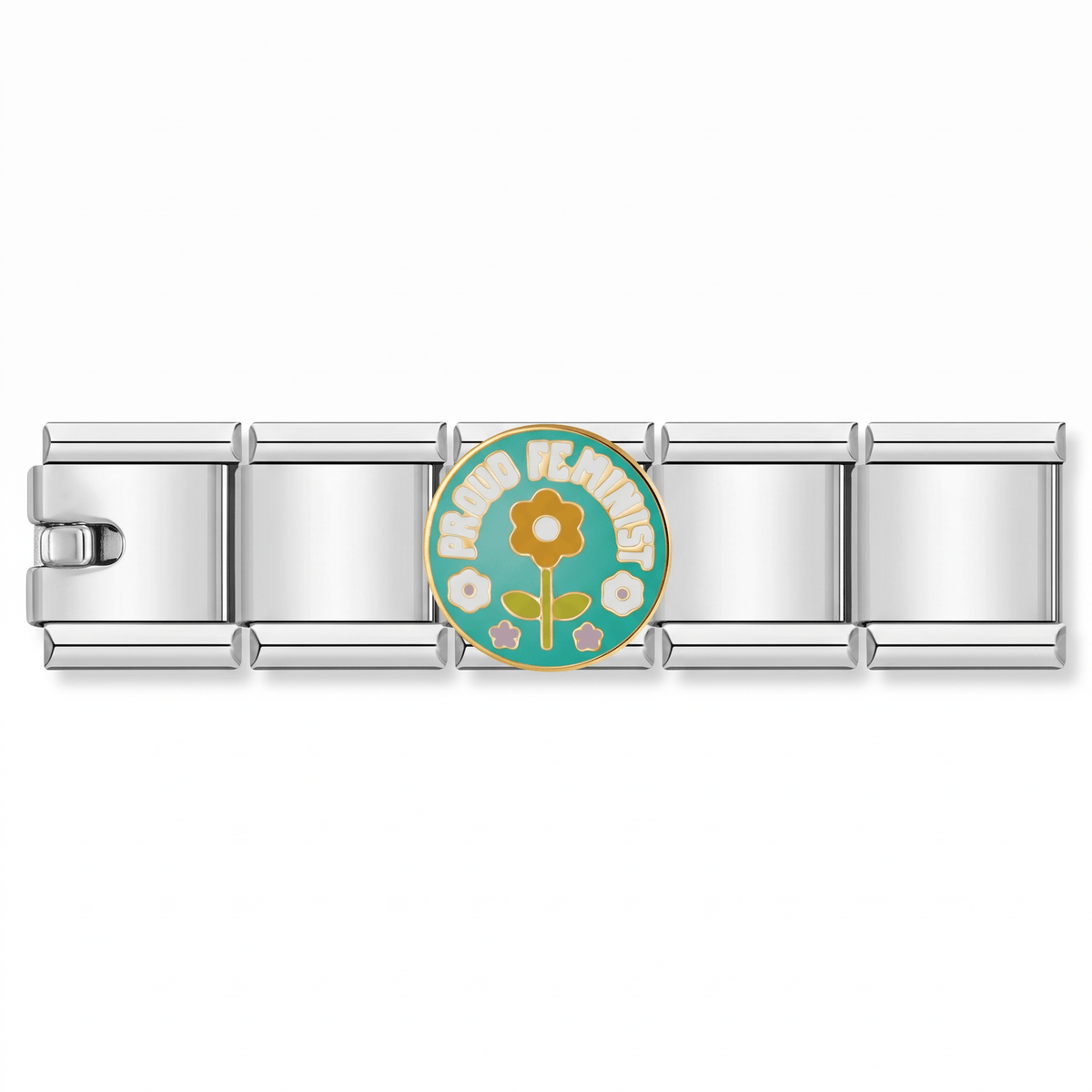Charm Proud Feminist en pulsera italiana de eslabones