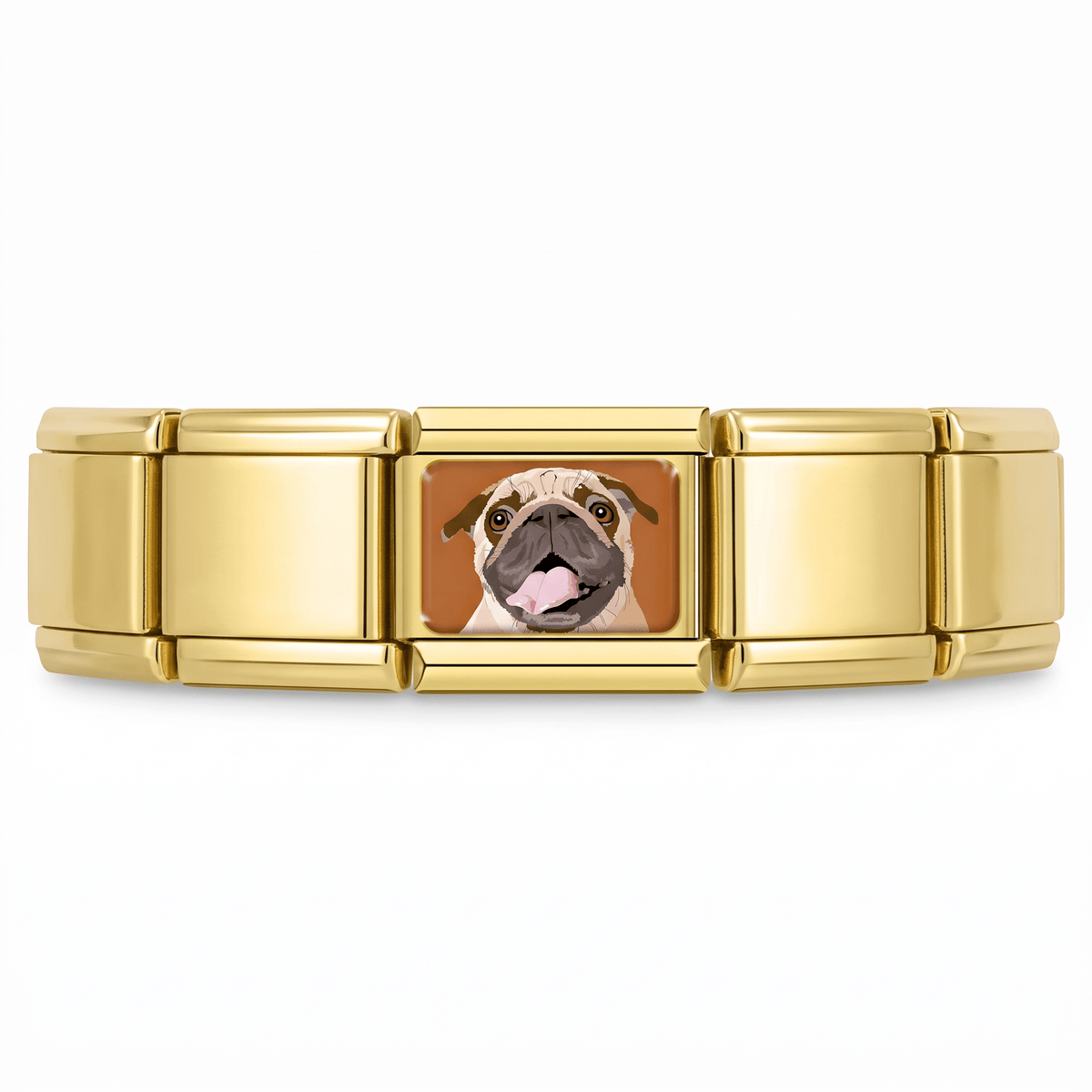 Charm Pug (Dorado) en pulsera italiana de eslabones