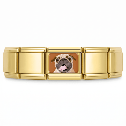 Charm Pug (Dorado) en pulsera italiana de eslabones