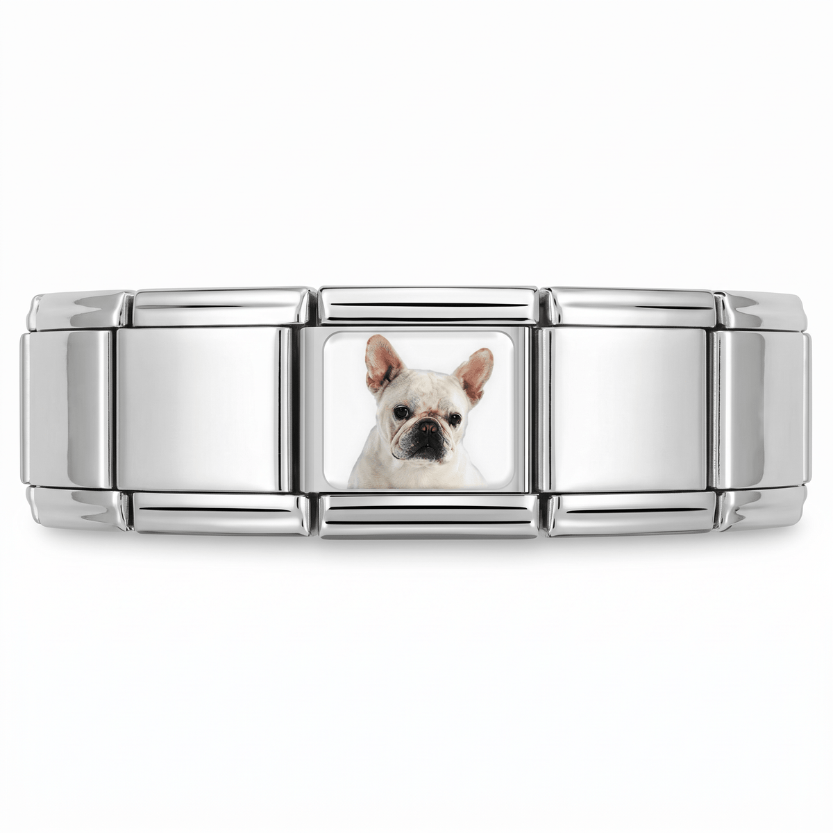 Charm Pug (Plateado) en pulsera italiana de eslabones