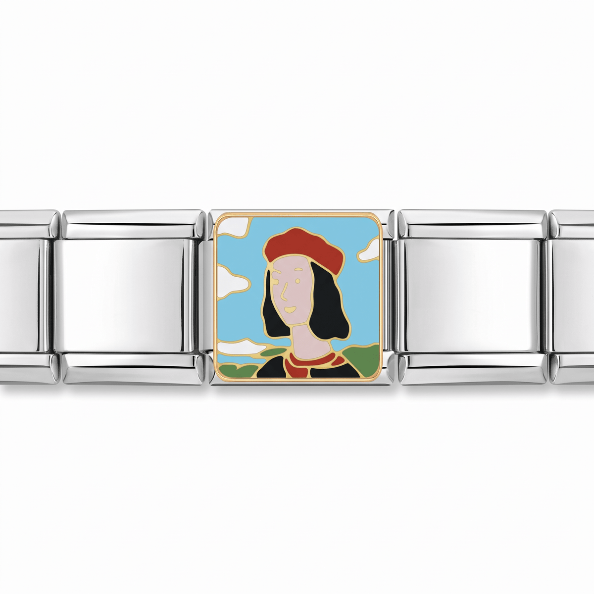 Charm Retrato Renacentista en pulsera italiana de eslabones