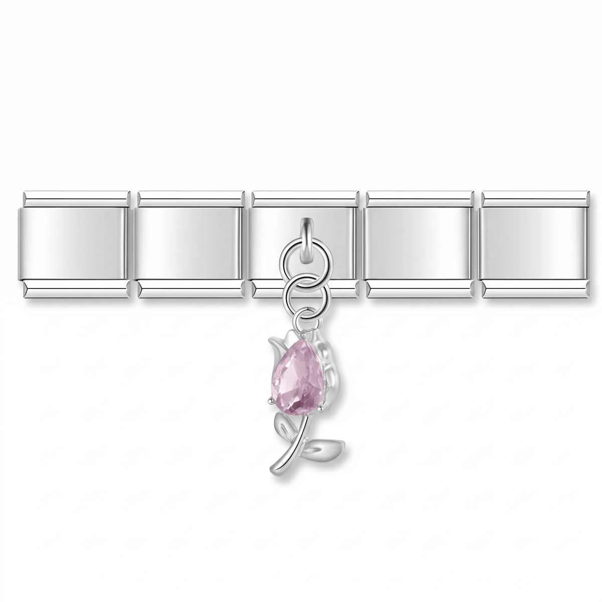Charm Rosa en pulsera italiana de eslabones