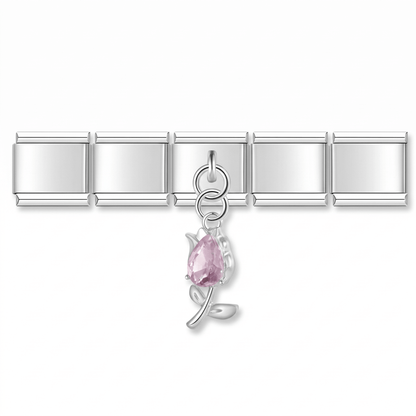 Charm Rosa en pulsera italiana de eslabones