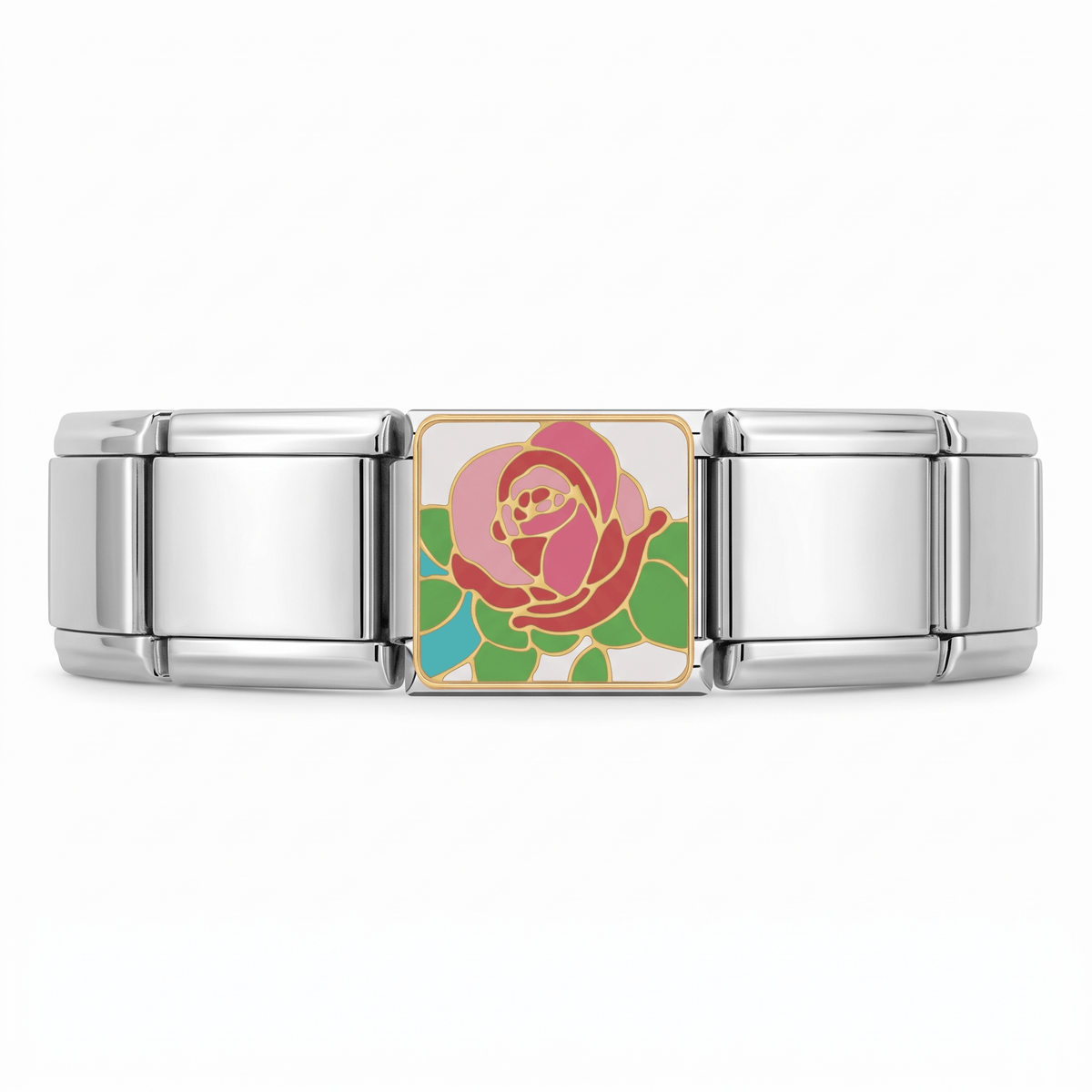 Charm Rosa Dorada en pulsera italiana de eslabones