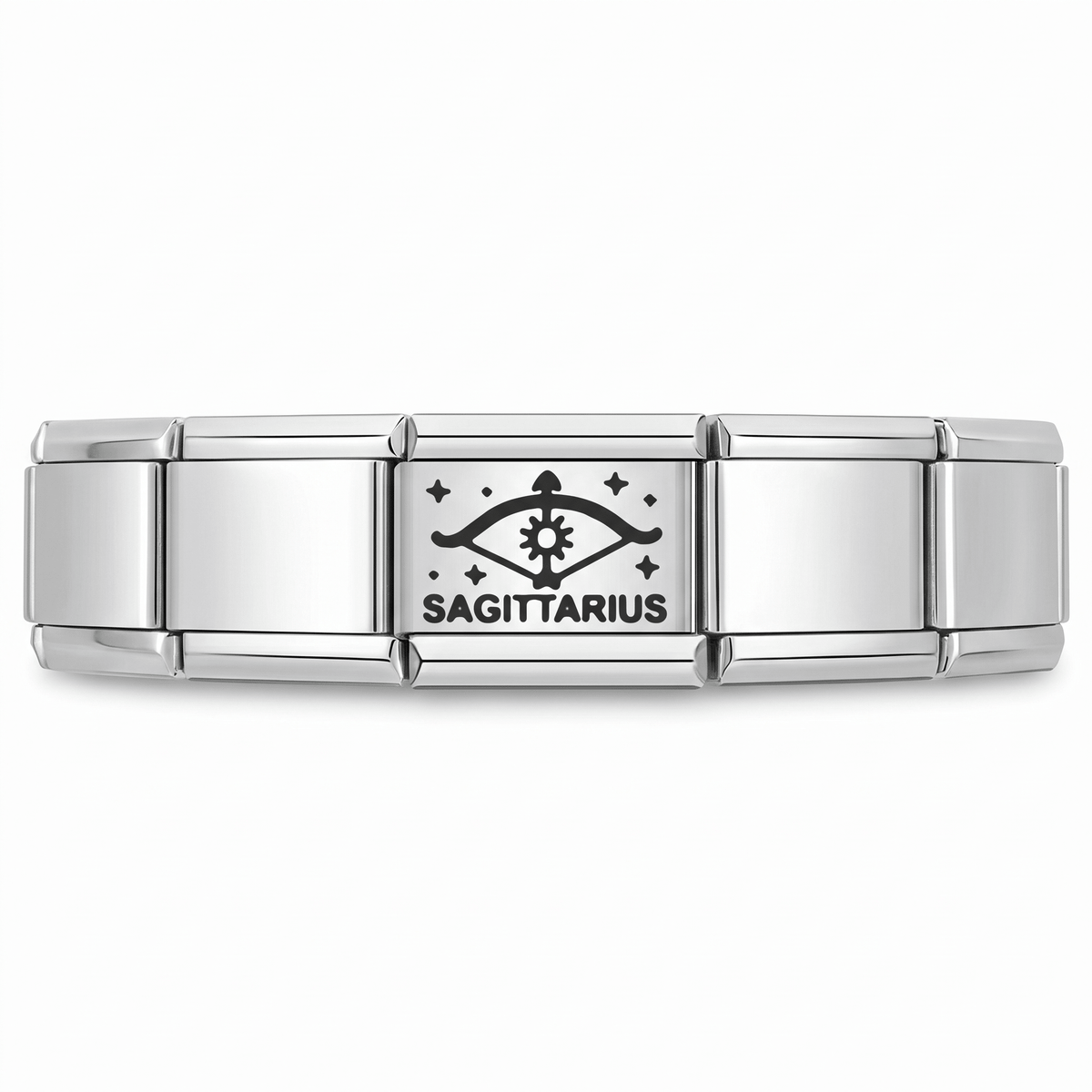 Charm Sagitario (Plateado) en pulsera italiana de eslabones