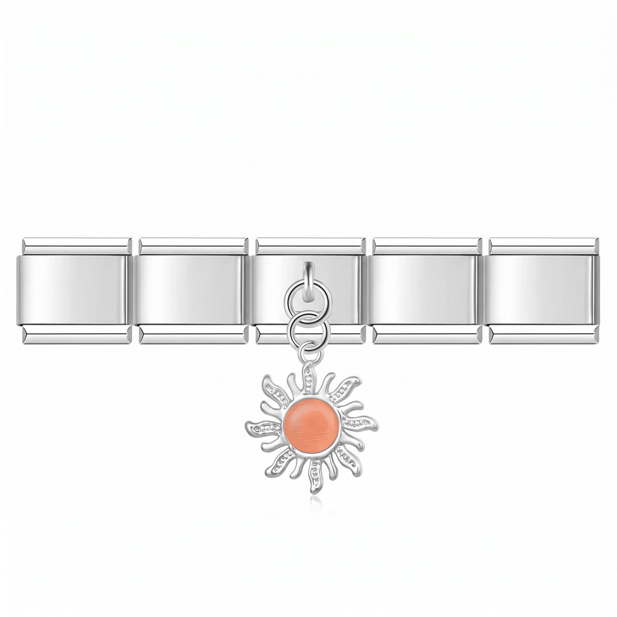 Charm Sol naranja en pulsera italiana de eslabones
