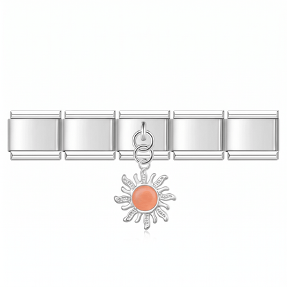 Charm Sol naranja en pulsera italiana de eslabones