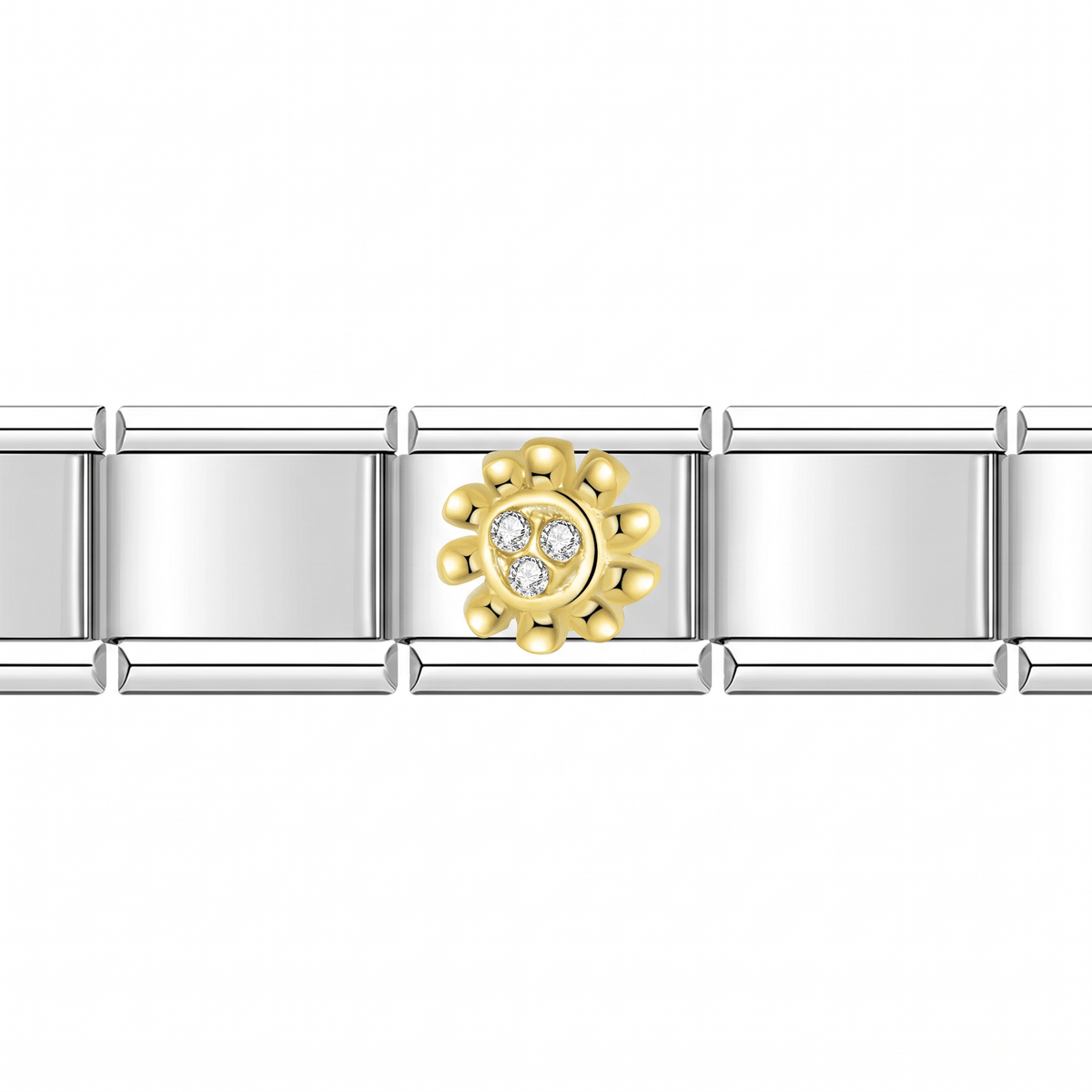 Charm Sol (Plateado, con Brillos) en pulsera italiana de eslabones