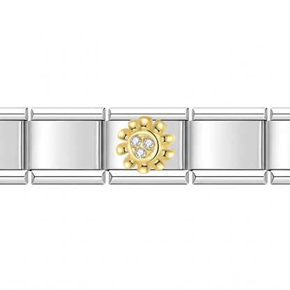 Charm Sol (Plateado, con Brillos) en pulsera italiana de eslabones