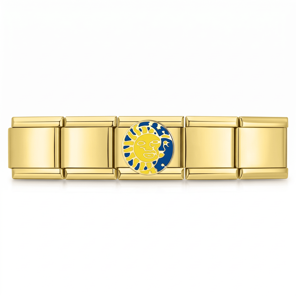 Charm Sol y Luna (Dorado) en pulsera italiana de eslabones
