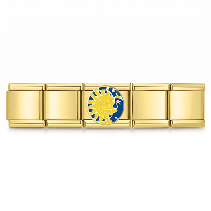 Charm Sol y Luna (Dorado) en pulsera italiana de eslabones