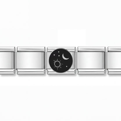 Charm Sol y Luna (Plateado) en pulsera italiana de eslabones