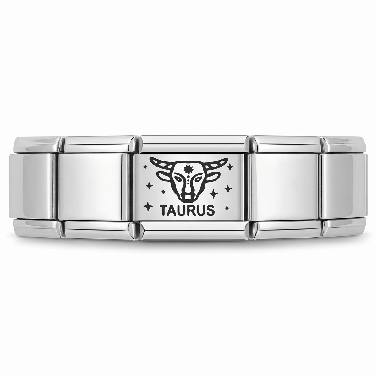 Charm Tauro (Plateado) en pulsera italiana de eslabones