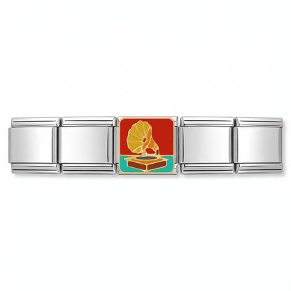 Charm Tocadiscos en pulsera italiana de eslabones