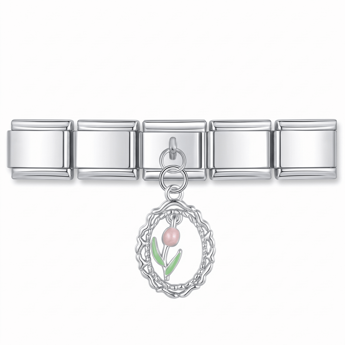 Charm Tulipan rosa en pulsera italiana de eslabones