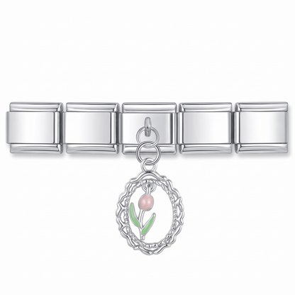 Charm Tulipan rosa en pulsera italiana de eslabones