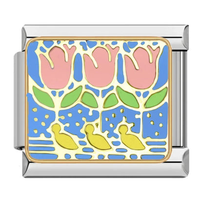 Charm Tulipanes (Fondo Azul) - Italian Charms