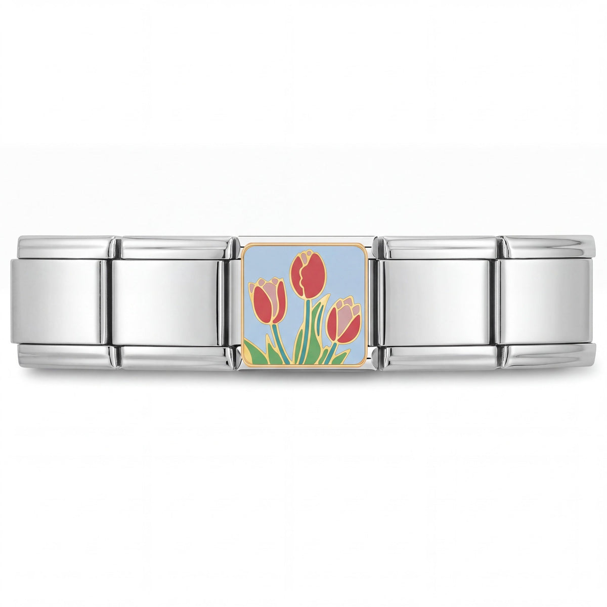 Charm Tulipanes (Rojos) en pulsera italiana de eslabones
