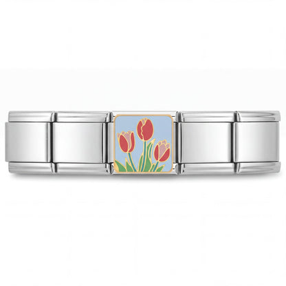 Charm Tulipanes (Rojos) en pulsera italiana de eslabones