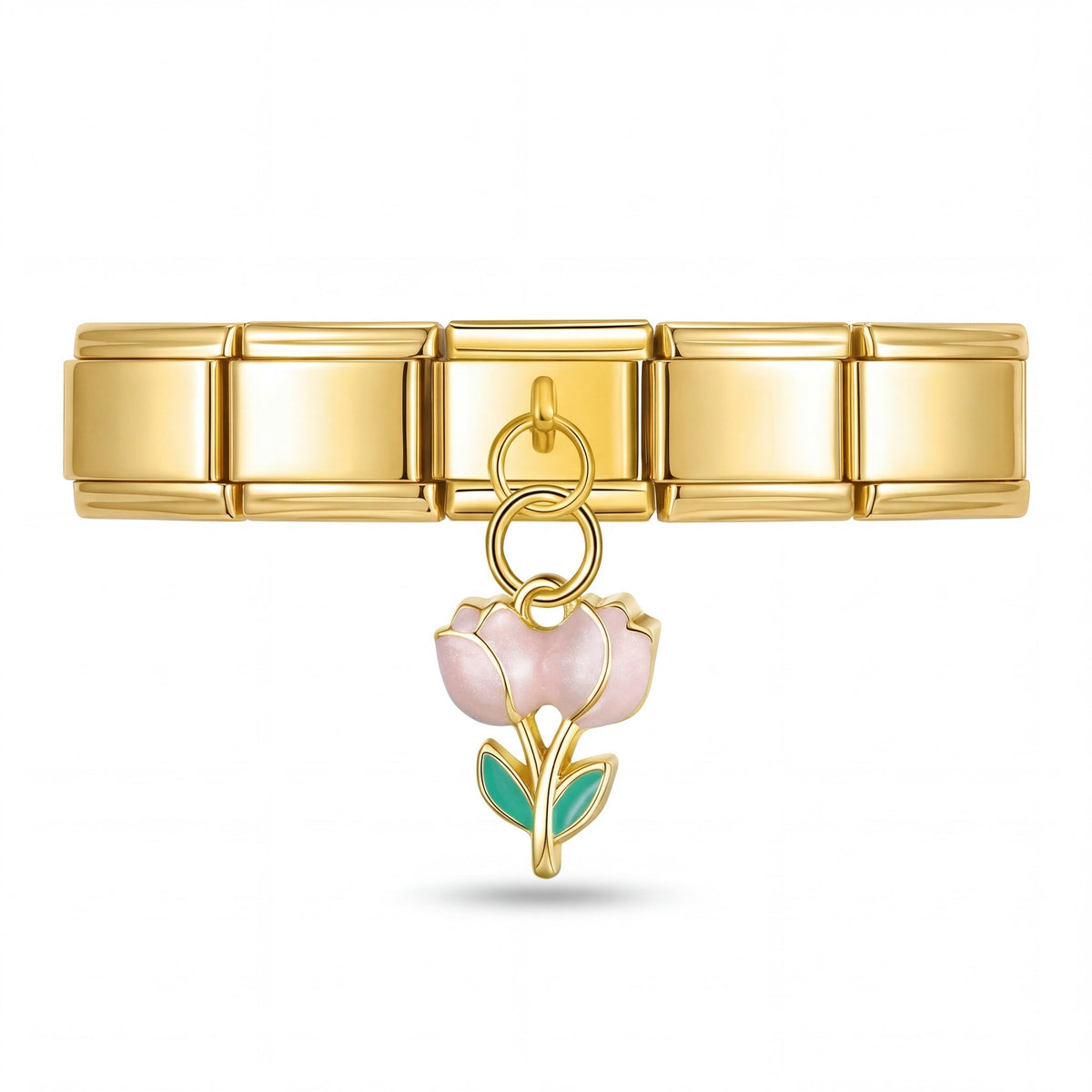 Charm Tulipanes rosas en pulsera italiana de eslabones