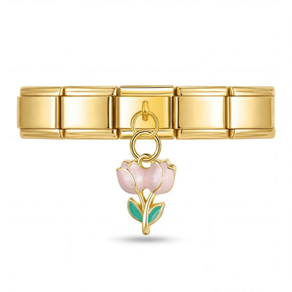 Charm Tulipanes rosas en pulsera italiana de eslabones