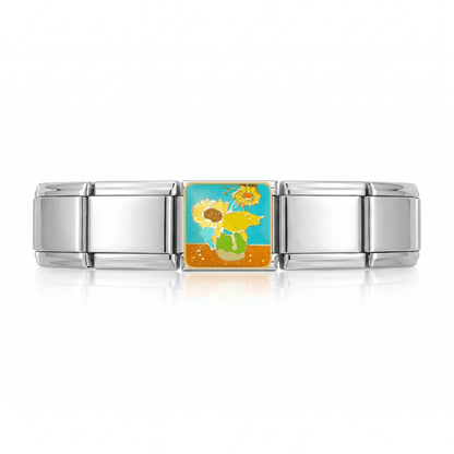 Charm Van Gogh Girasoles en pulsera italiana de eslabones