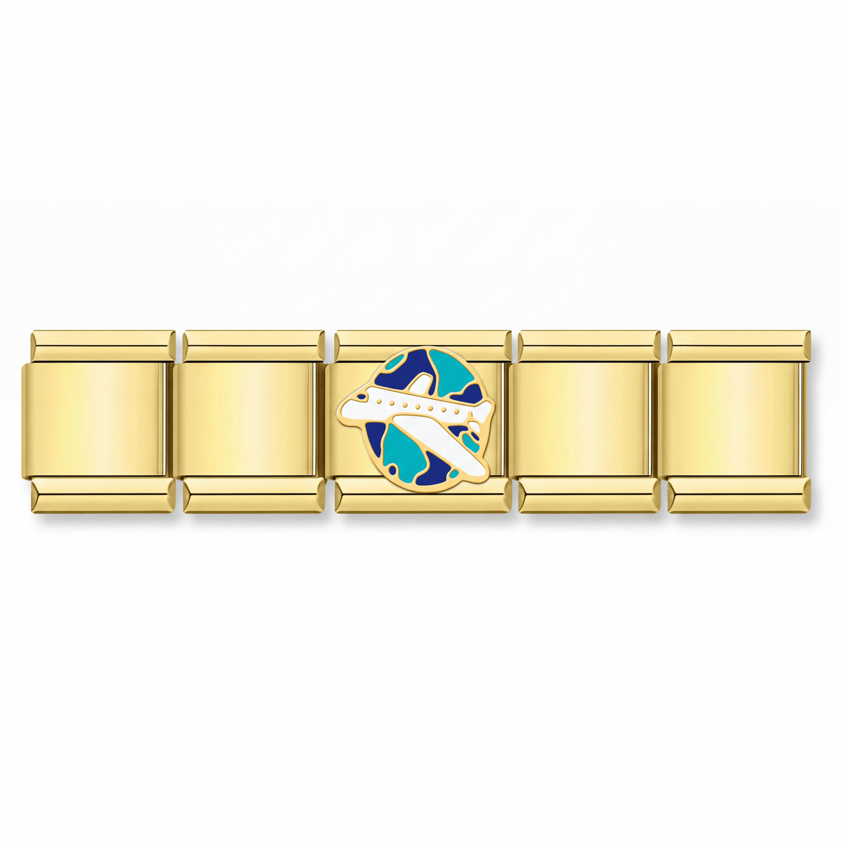 Charm Viaje Avión (Dorado) en pulsera italiana de eslabones