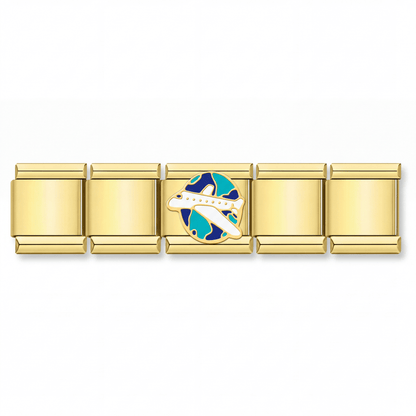 Charm Viaje Avión (Dorado) en pulsera italiana de eslabones