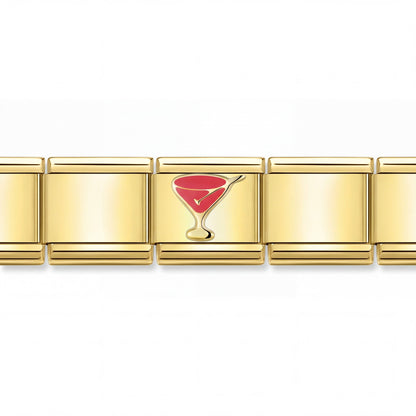 Charm Vino Coctel Martini (Dorado) en pulsera italiana de eslabones
