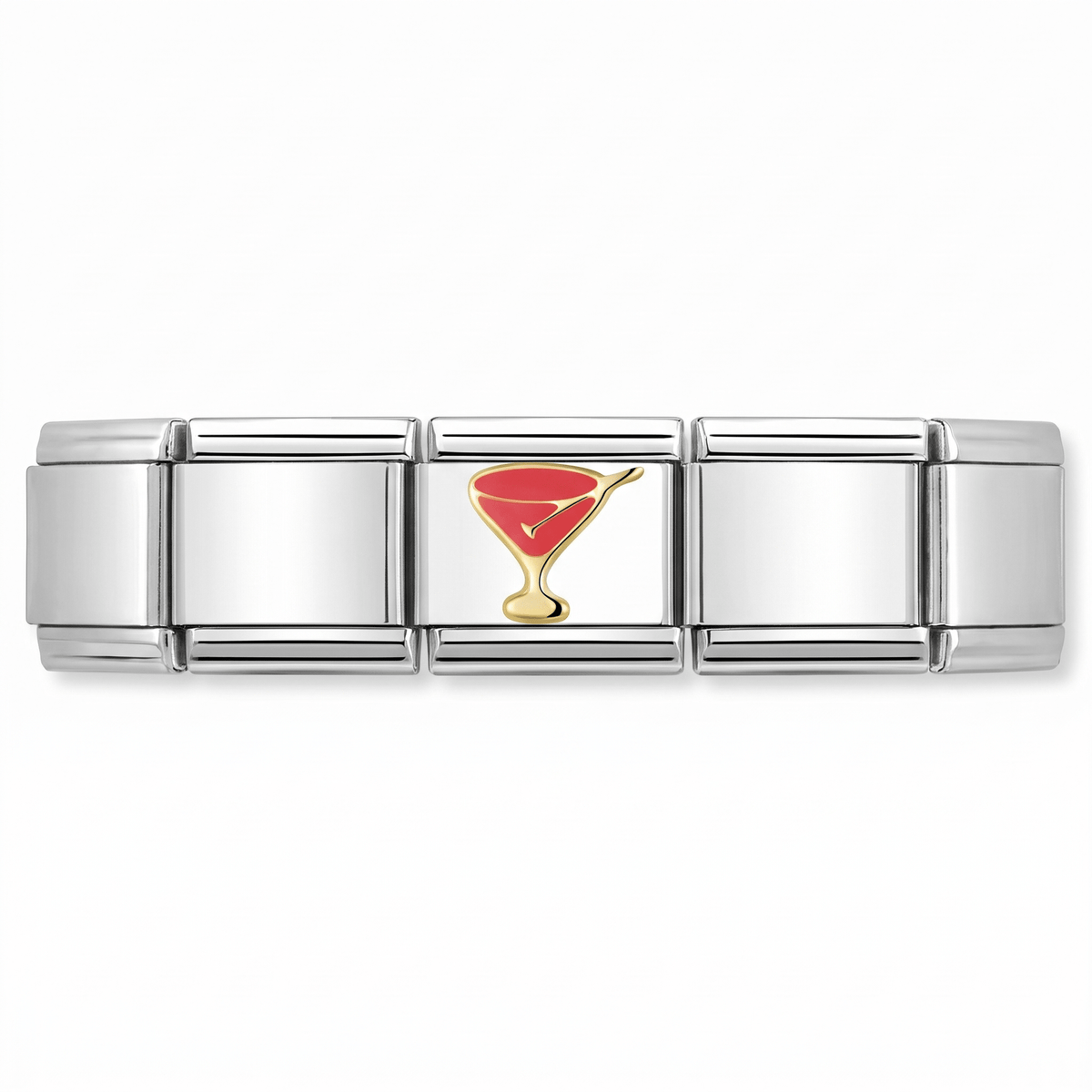 Charm Vino Coctel Martini (Plateado) en pulsera italiana de eslabones