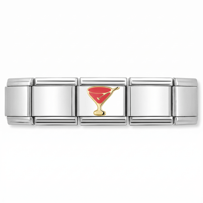 Charm Vino Coctel Martini (Plateado) en pulsera italiana de eslabones