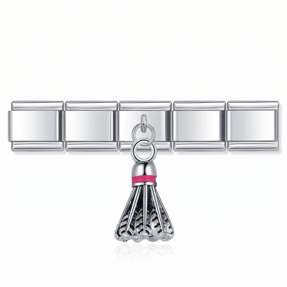 Charm volante de bádminton en pulsera italiana de eslabones