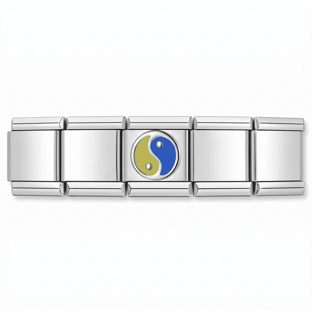 Charm Yin-Yang Azul y Oro en pulsera italiana de eslabones
