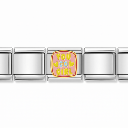 Charm You Go Girl en pulsera italiana de eslabones