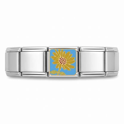 Girasol Esmaltado en pulsera italiana de eslabones