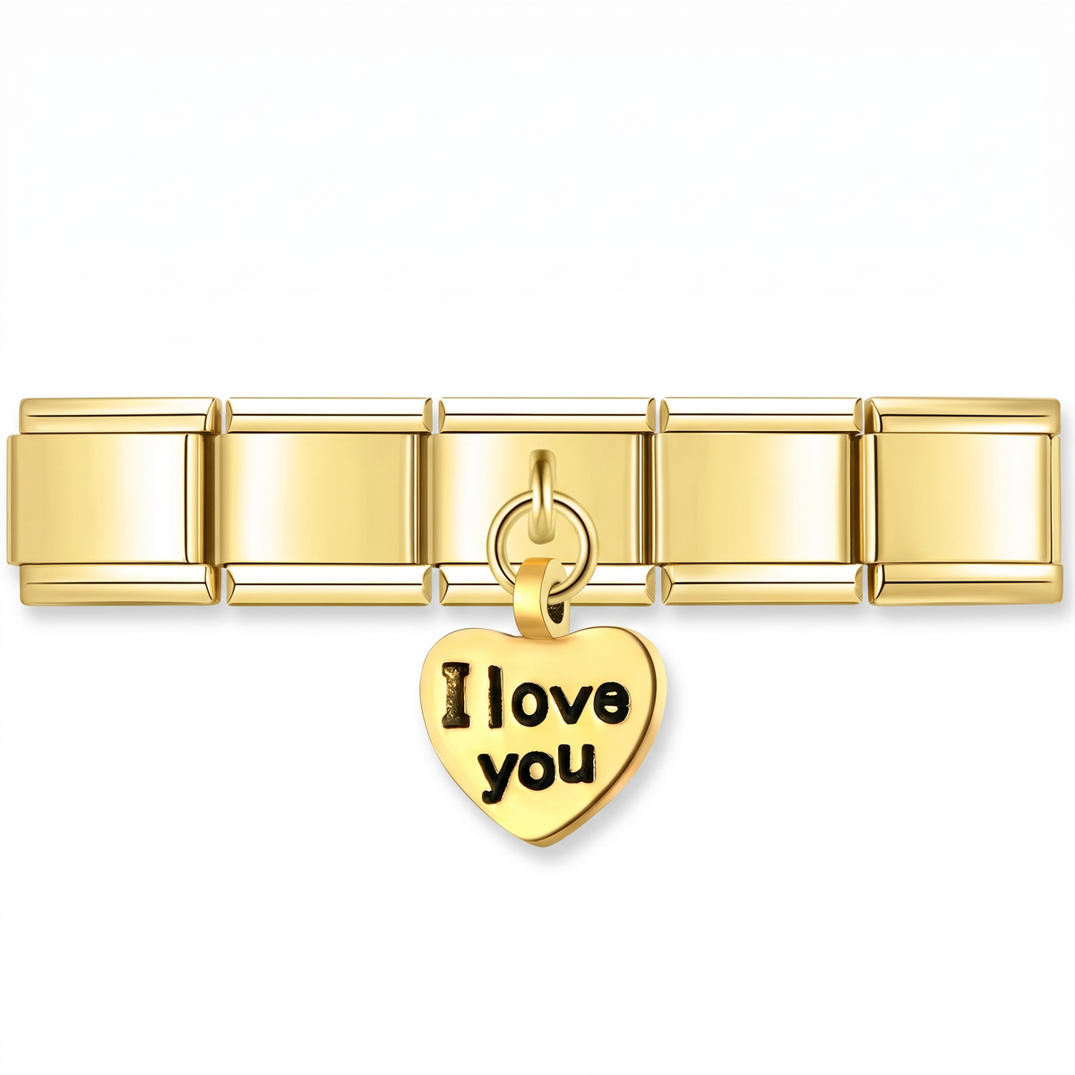Charm I love you (Colgante, Dorado) en pulsera italiana de eslabones