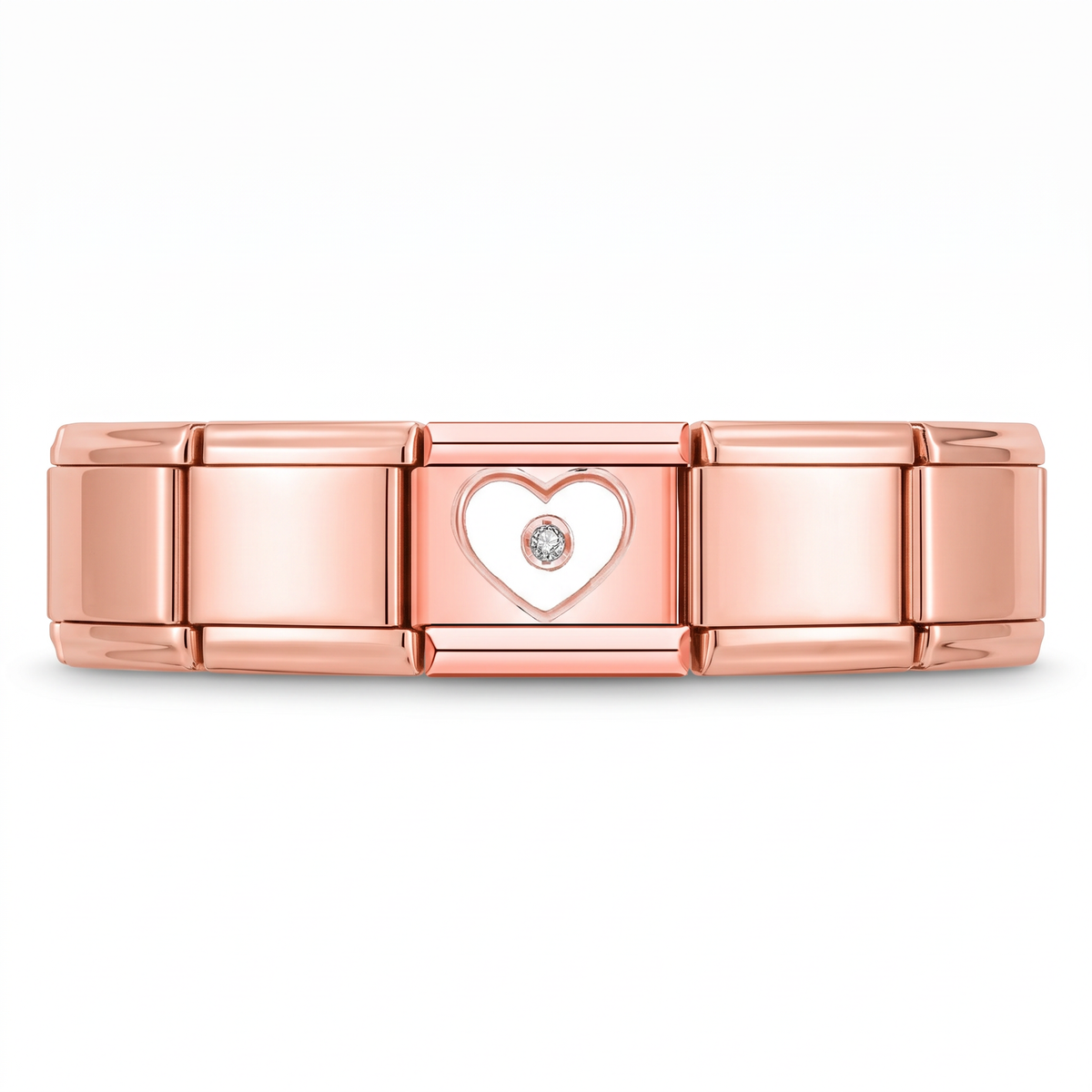 Charm Corazón (Oro Rosa) en pulsera italiana de eslabones
