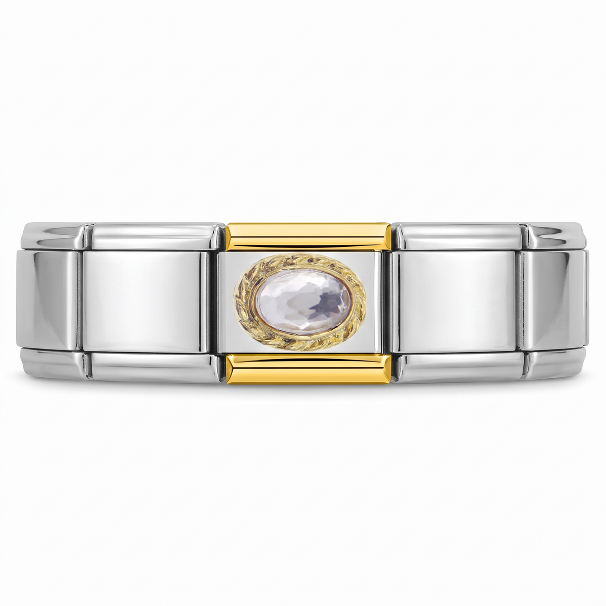Charm con una piedra transparente en pulsera italiana de eslabones