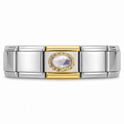 Charm con una piedra transparente en pulsera italiana de eslabones