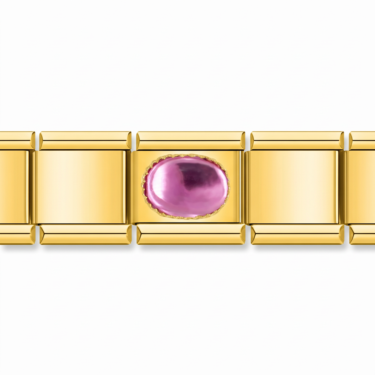 Charm con piedra rosa en pulsera italiana de eslabones