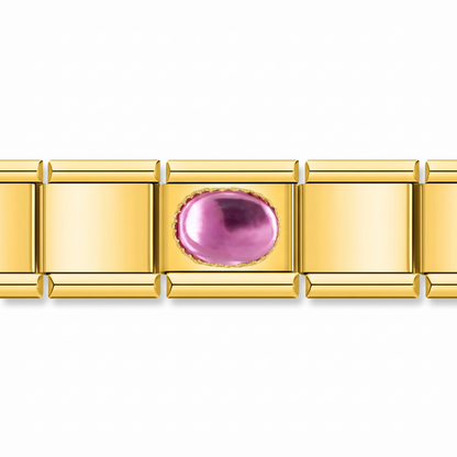 Charm con piedra rosa en pulsera italiana de eslabones