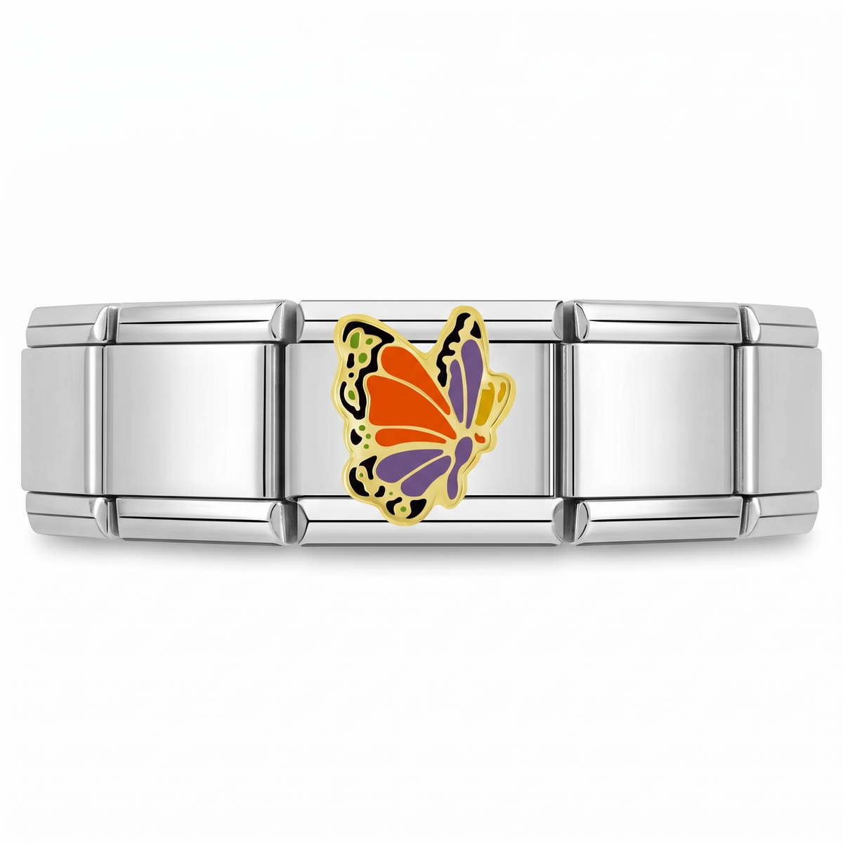 Charm Mariposa (Naranja, Dorado) en pulsera italiana de eslabones