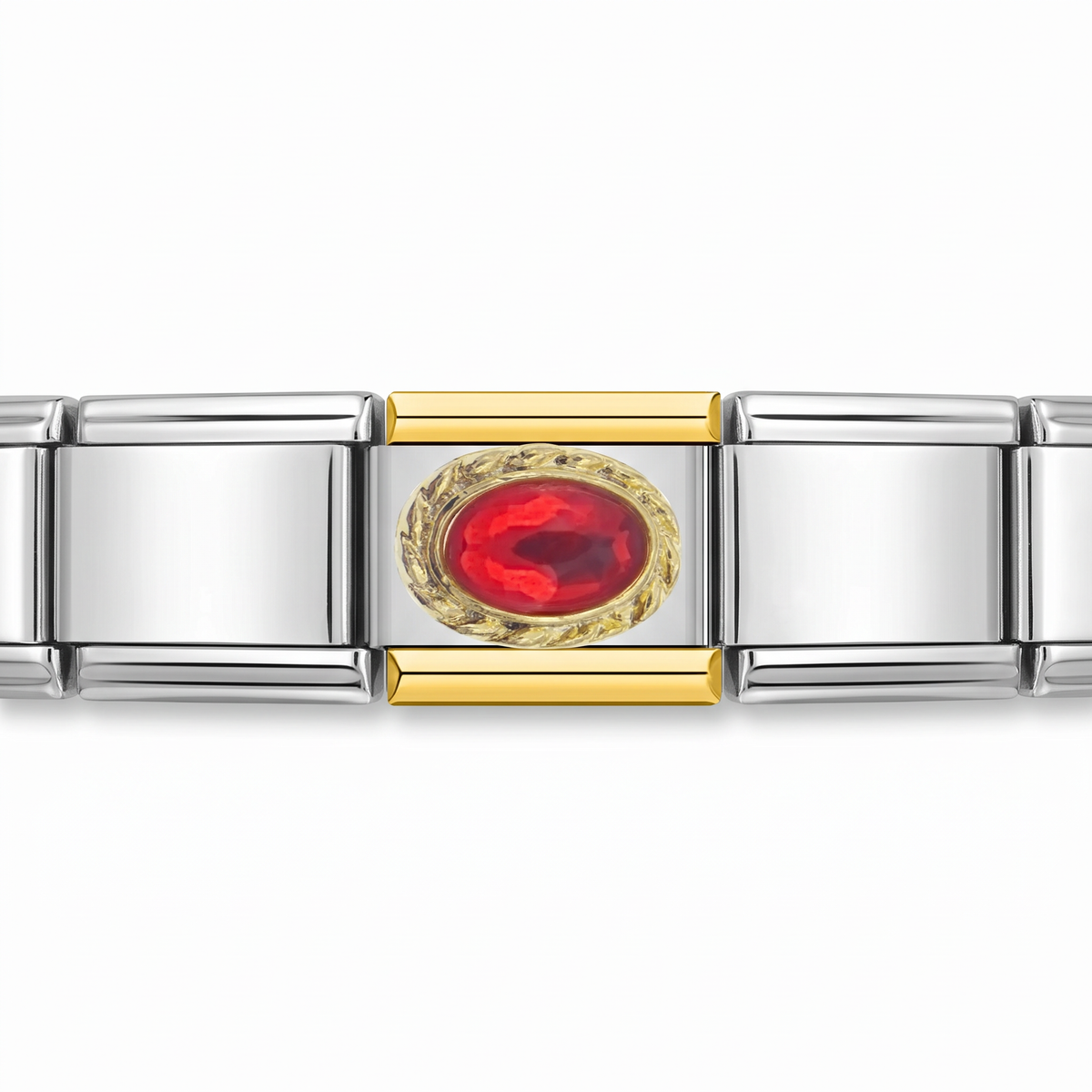 Charm piedra roja vibrante en pulsera italiana de eslabones