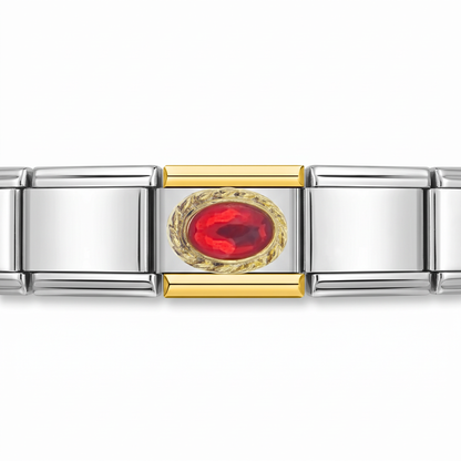 Charm piedra roja vibrante en pulsera italiana de eslabones