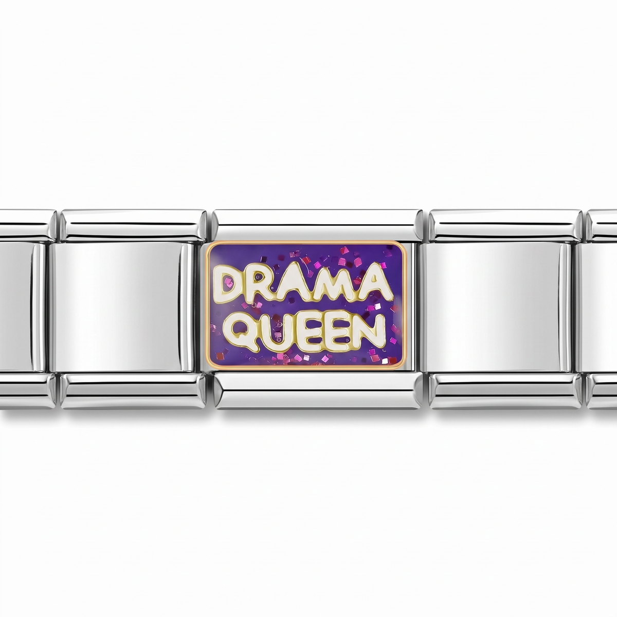 Charm Drama Queen (Morado) en pulsera italiana de eslabones