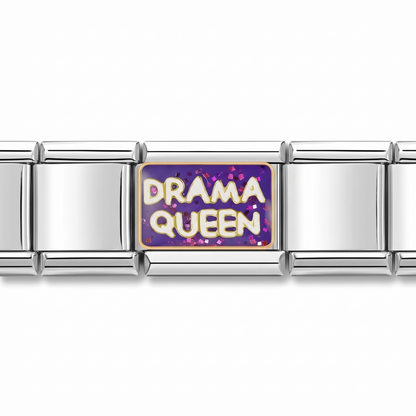 Charm Drama Queen (Morado) en pulsera italiana de eslabones